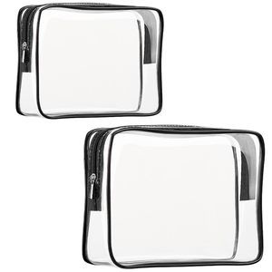 2pcs Crystal Clear Pvc Travel Toiletry Bag Kit For Women Men, Waterproof Vinyl😚